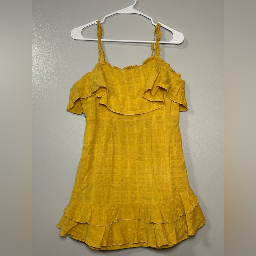 Lucky Leaves Spaghetti Strap Ruffle Gauzy Sundress Boho Cottagecore Flirty‎ Sz S